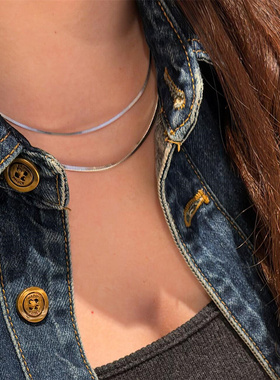 双层叠戴金属项链锁骨链金色轻奢