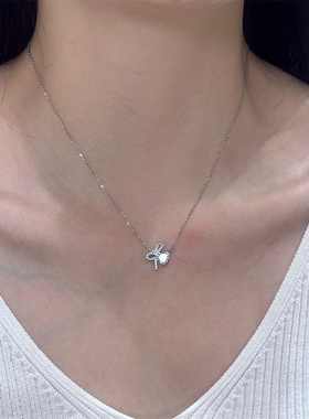 蝴蝶结爱心项链女轻奢小众设计