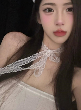 白色蕾丝飘带项链叠戴层次