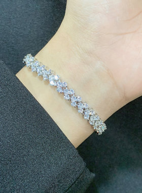 锆石ins古巴满钻手链白金色手镯