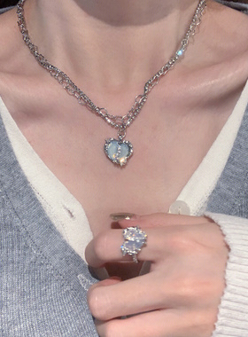 分裂锆石爱心项链项链双层