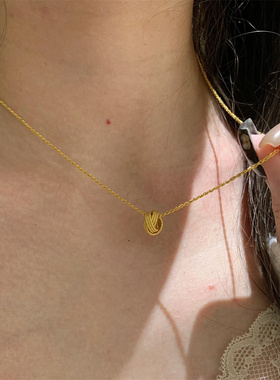 金色绳结毛线球项链百搭复古简约