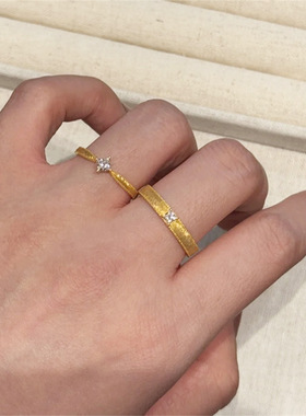 复古金色镶钻素圈食指戒指女指环