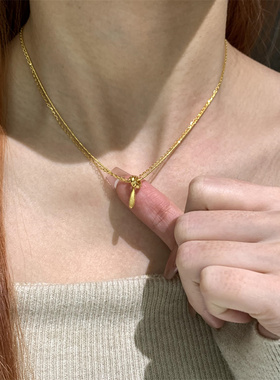 金色拉丝水滴项链千金感双层叠戴