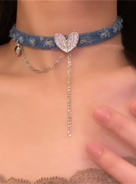 蓝色牛仔蝴蝶项圈choker锁骨项链