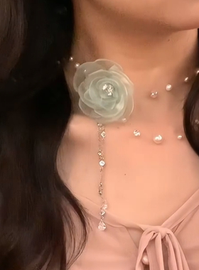 花朵流苏珍珠项链小众轻奢气质