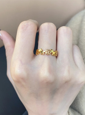 金色木马铜钱戒指女小众设计百搭