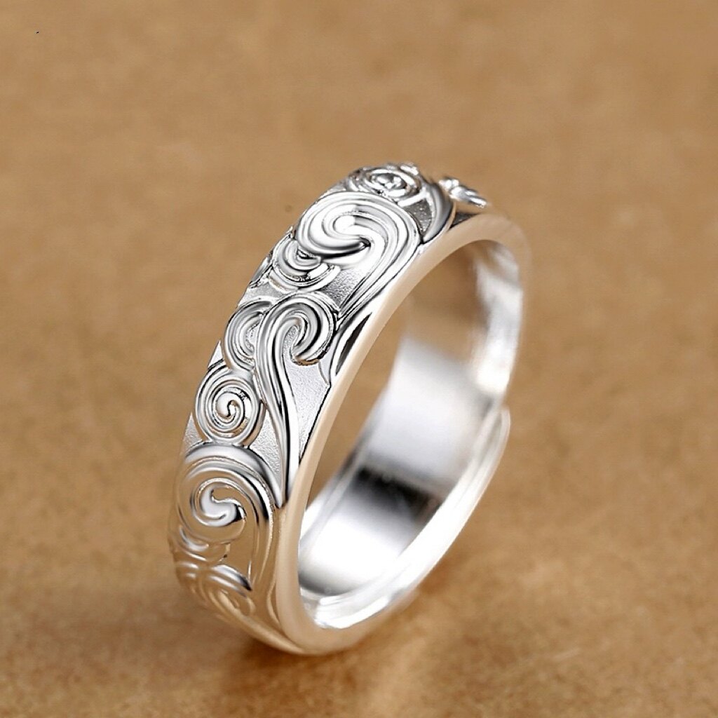 Pure silver 999 sterling silver embossed auspicious cloud ring men's light luxury niche high-end sense as a birthday gift for your boyfriend