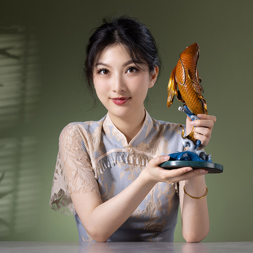 朱炳仁铜 鸿运锦鲤 家居桌面电视柜装饰精品鲤鱼摆件工艺礼品 - 图2