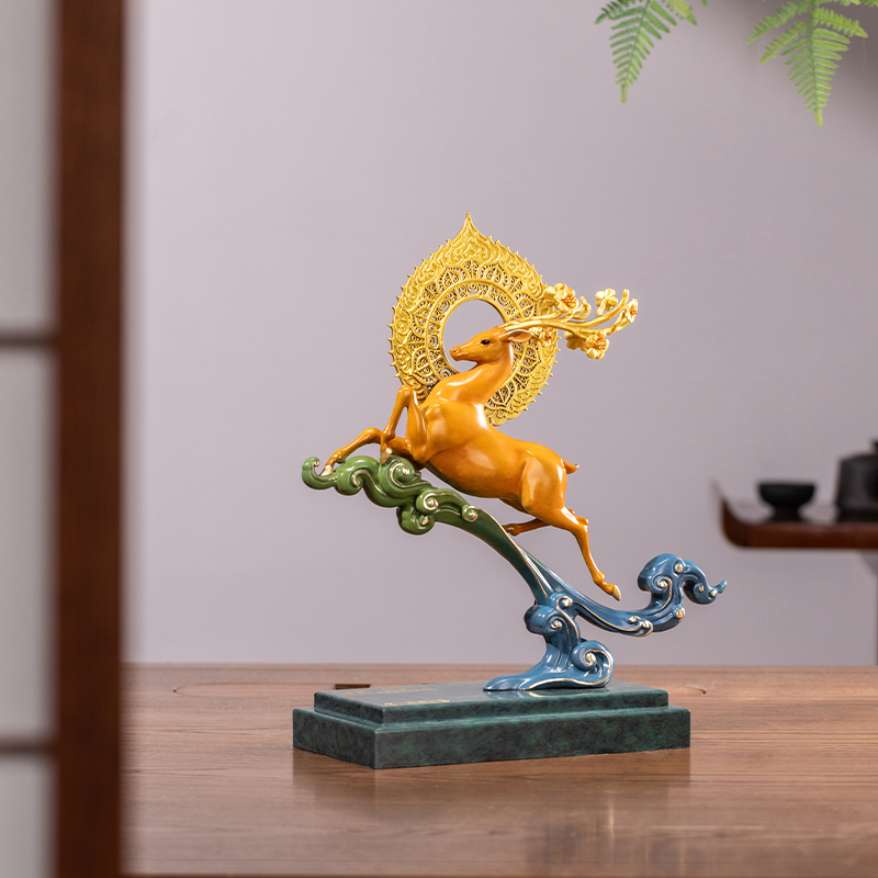 朱炳仁铜X敦煌美术研究所一鹿青云摆件客厅办公桌中式家居装饰品 - 图1