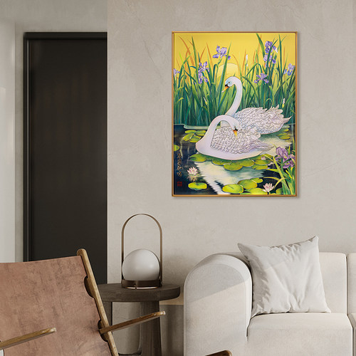 朱炳仁铜壁画 现代简约风卧室客厅沙发天鹅铜雕画装饰画琴瑟和鸣 - 图0