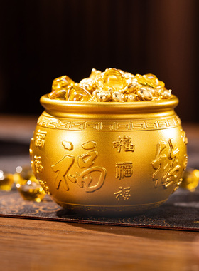 朱炳仁铜年年有余聚宝缸套装招财铜摆件桌面客厅办公室聚宝盆