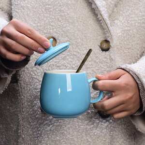 创意个性马克杯带盖勺杯子喝水杯时尚情侣家用咖啡杯瓷啵啵嘻卡通