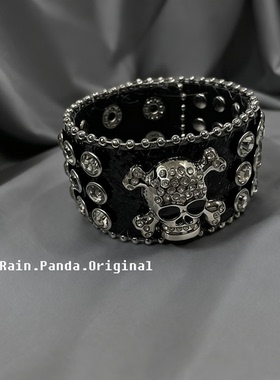 雨熊punk甜酷手环y2k辣妹朋克水钻手镯ins皮革铆钉手饰