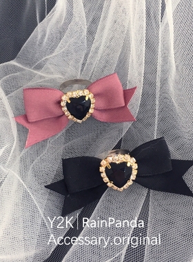 雨熊原创手作Gothic黑粉蝴蝶结戒指哥特暗黑宝石戒指指环