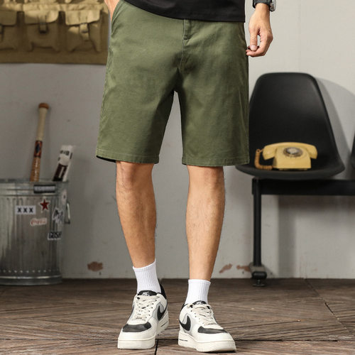 夏季阿美咔叽工装男短裤宽松休闲简约舒适青年百搭男裤子纯棉直筒 - 图0