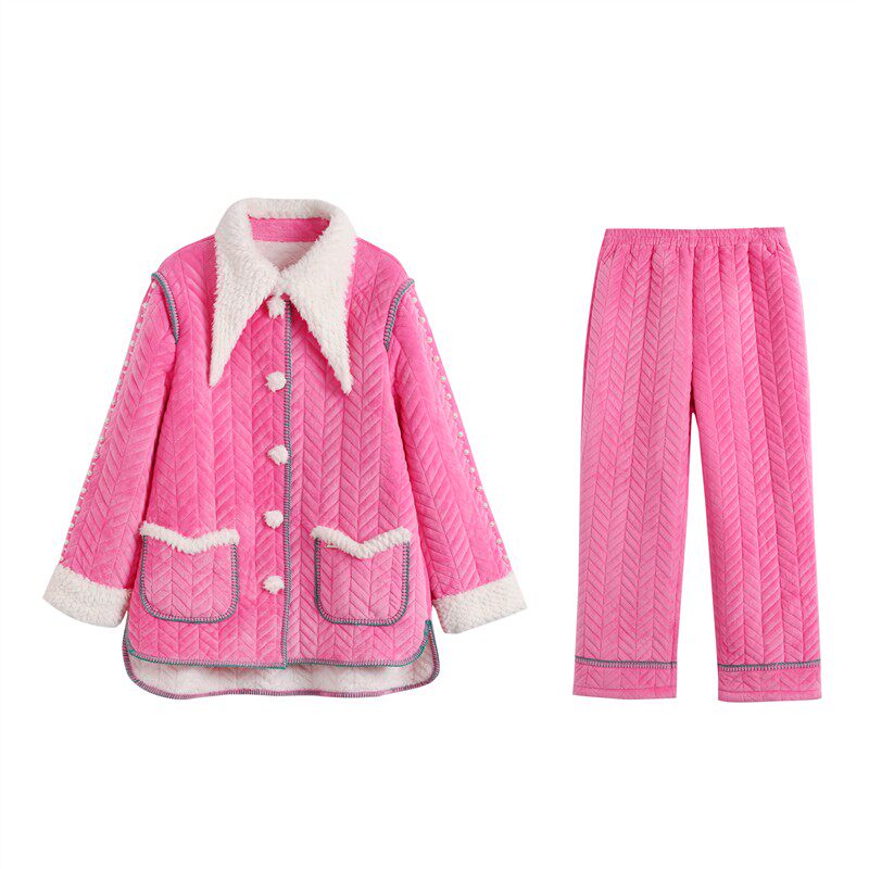 原创设计感珍珠镶嵌三层加厚夹棉睡衣两件套前短后长家居服套装冬,淘宝优惠券,粉丝福利购,淘宝优惠卷