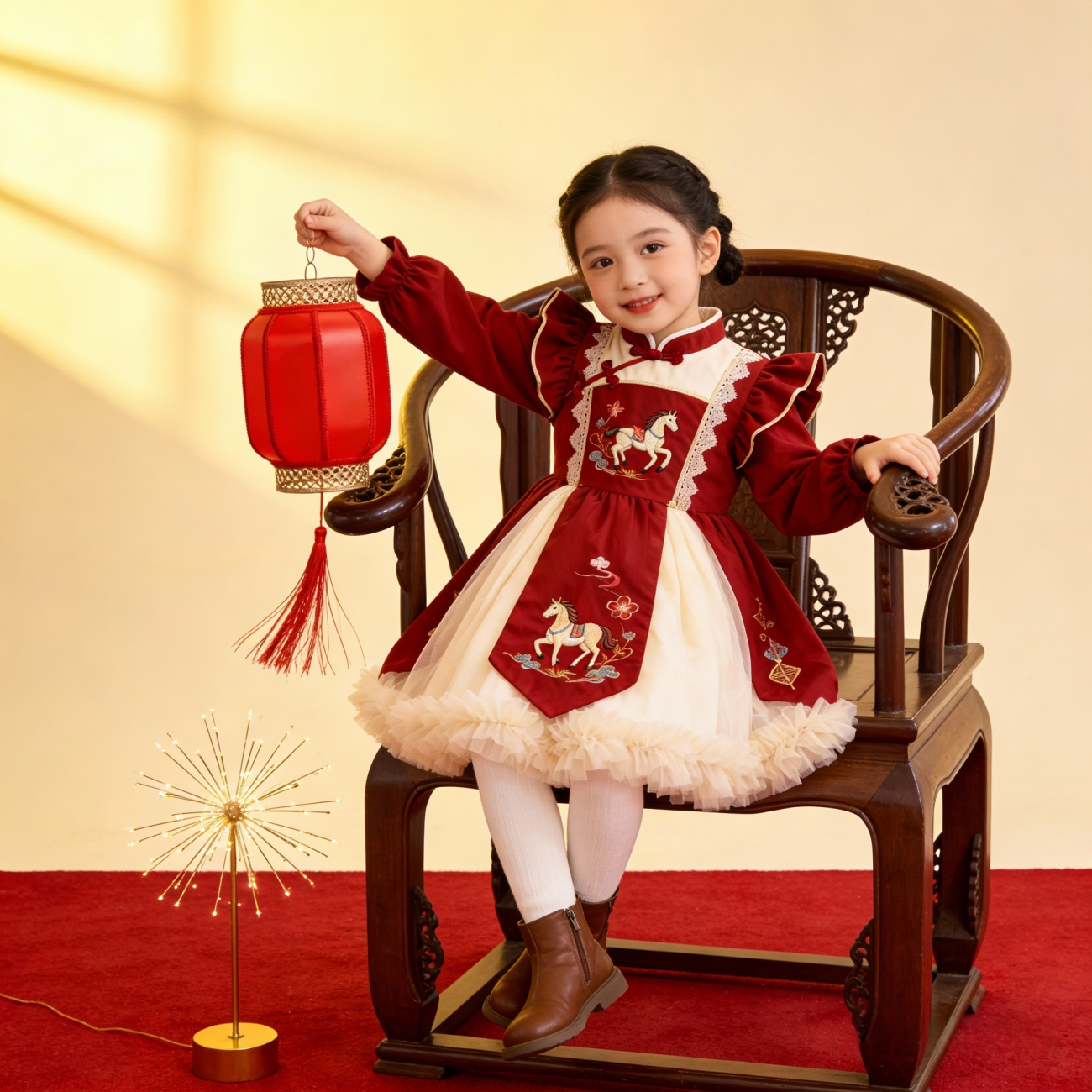 女童2026新款马年拜年服小女孩中式唐装汉服连衣裙加绒蓬蓬公主裙,淘宝优惠券,粉丝福利购,淘宝优惠卷