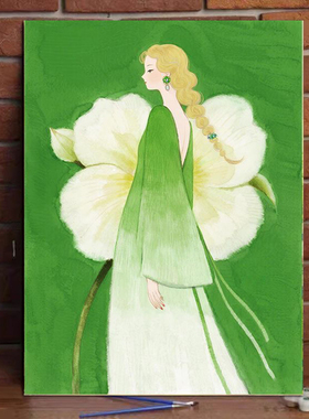 绿色系花卉少女diy数字油画治愈系手工丙烯画0基础涂色画填色挂画