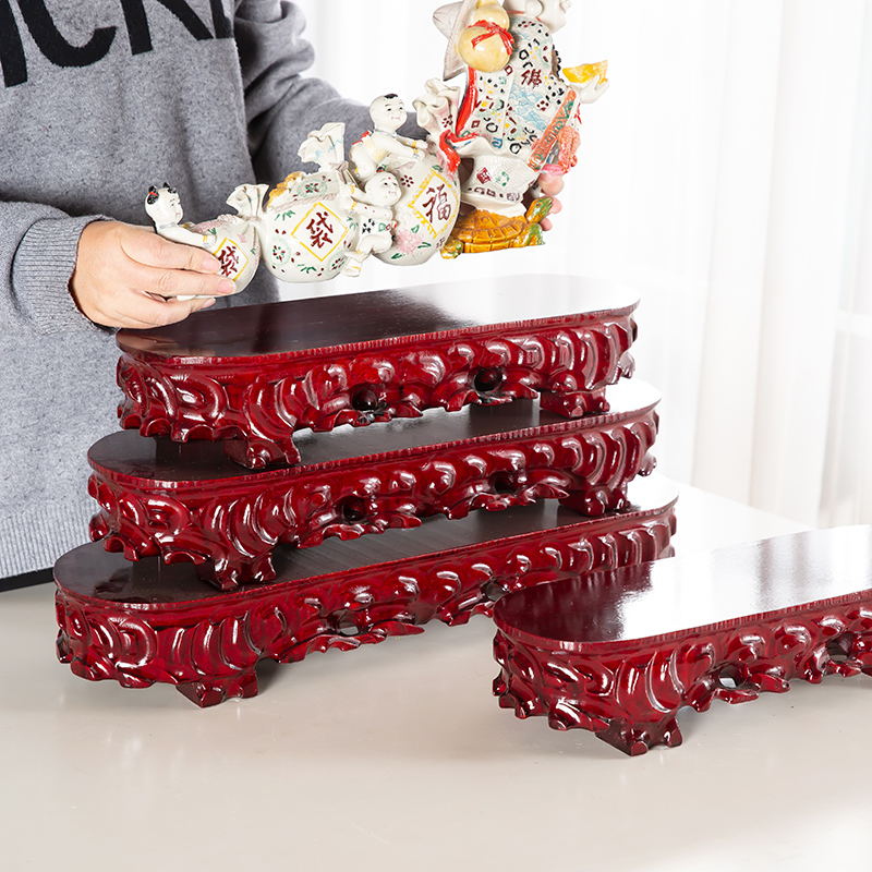 长条椭圆形实木根底奇石底座工艺品可挖槽木托架泰山石头盆栽木座 - 图2