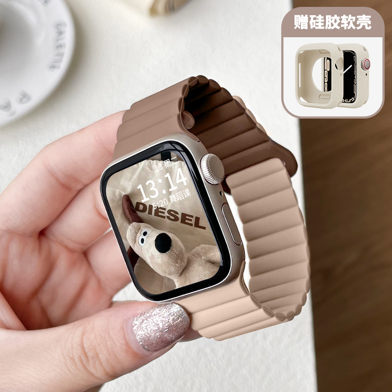 适用苹果手表applewatch表带硅胶磁吸s9s8s7s6手表带双拼色男女款 - 图0