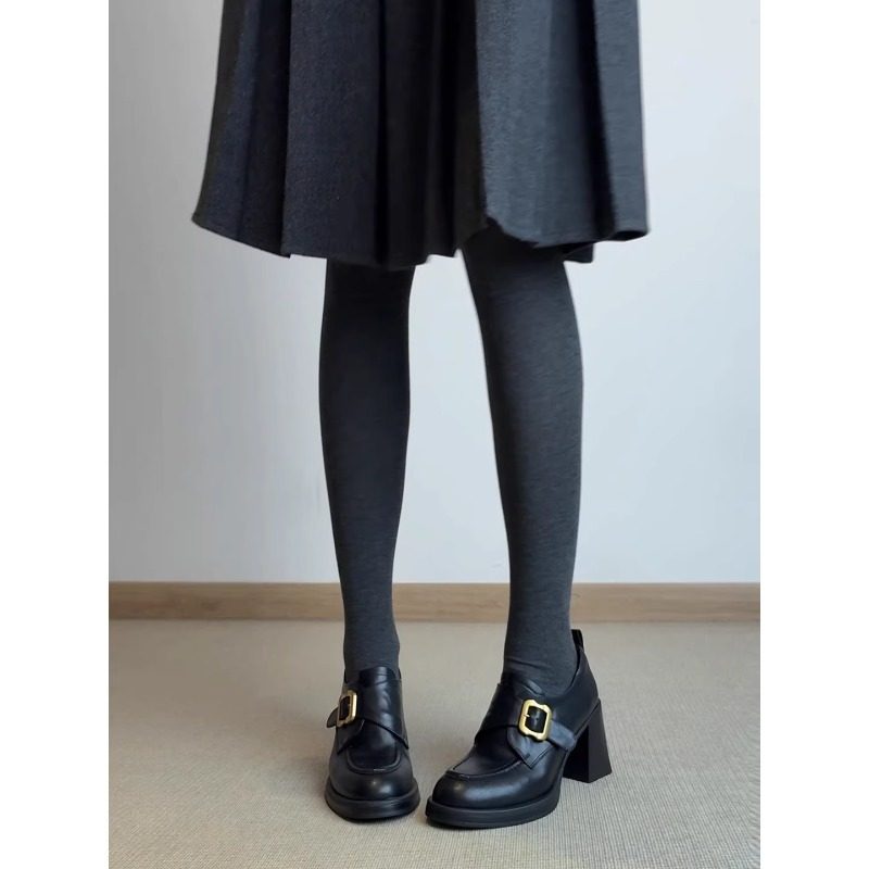 店主自留~5-7cm真皮圆头皮带扣金属乐福鞋女英伦风高跟深口单鞋女,淘宝优惠券,粉丝福利购,淘宝优惠卷