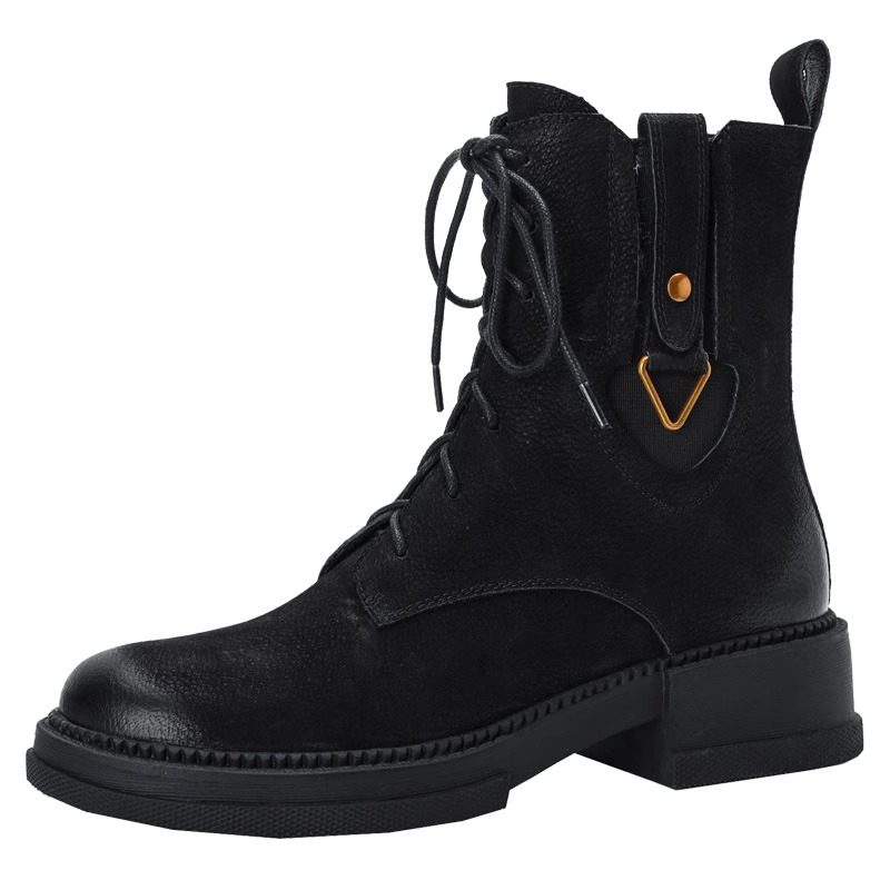 甜酷~英伦风粗跟复古风圆头马丁靴女棕色系带皮带扣金属秋冬短靴,淘宝优惠券,粉丝福利购,淘宝优惠卷