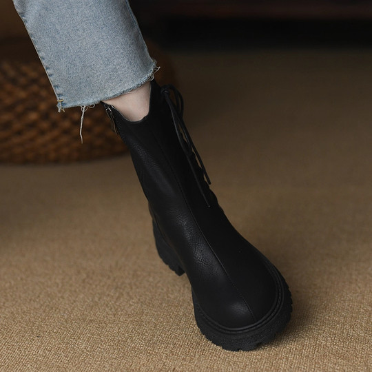 Niche British style genuine leather round toe Martin boots