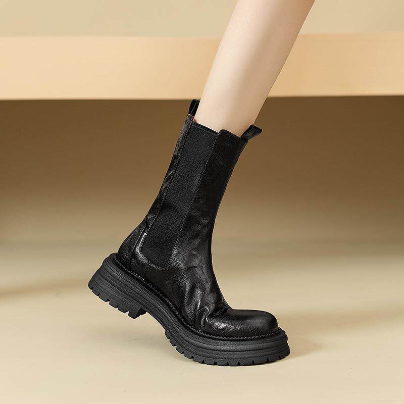 Chelsea boots thick sole sheepskin British style