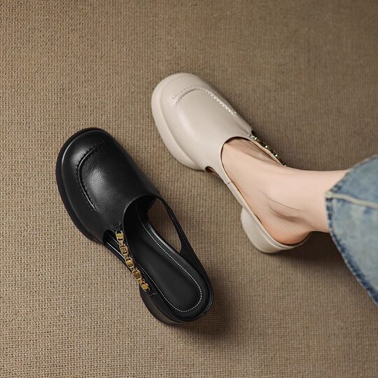 Hugely easy-to-wear leather thick-soled bun and half drag for women