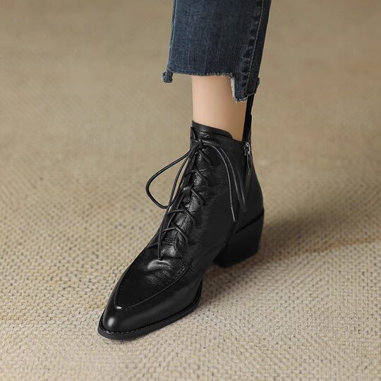 Rubber martin boots pointed toe lace up retro british style