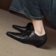British genuine leather pointed toe lace-up thick heel loafers for women