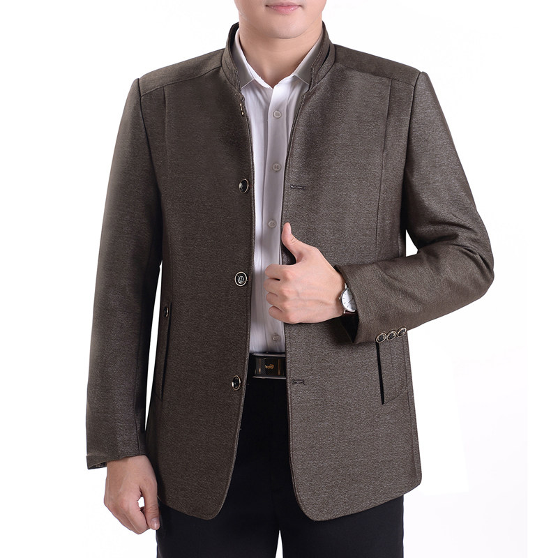 春秋装男士夹克休闲男装中年外套厚款中老年人夹克衫爸爸装男外衣