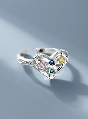 925纯银不规则爱心锆石戒指女