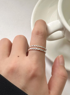 通体S925纯银双层戒指女小众设计感2025年新款爆款潮开口可调节戒