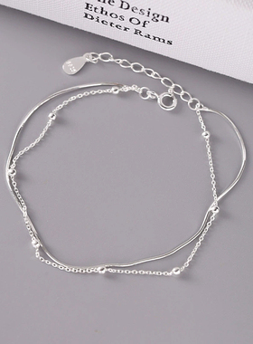 双层圆珠手链S925纯银手饰