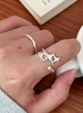 韩版小众S925银星星开口戒指女