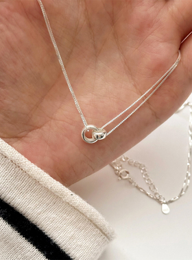 通体S925纯银环环相扣双层项链