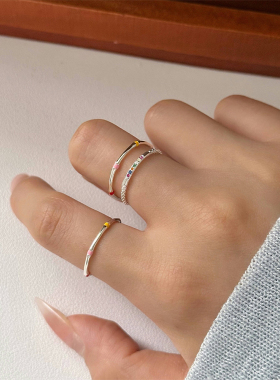 S925纯银彩虹锆石开口戒指