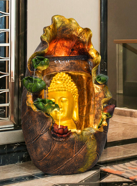 循环水客厅观音佛像招财中式禅意