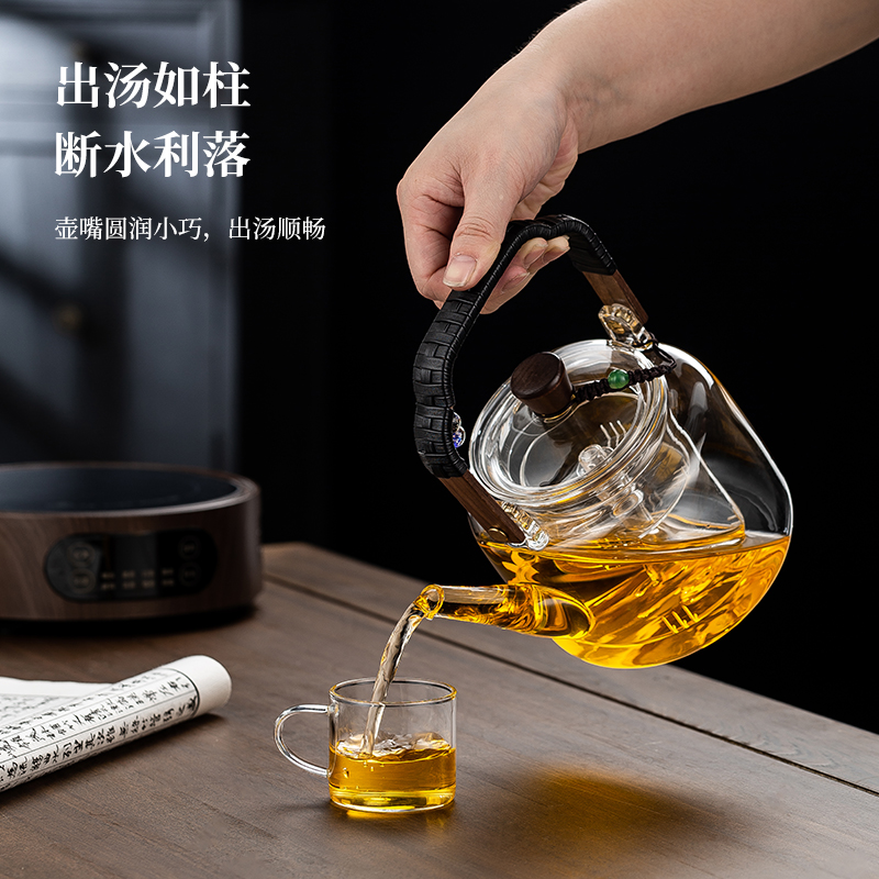 玻璃煮茶壶耐高温新款加厚蒸煮一体电陶炉煮茶器具提梁烧水泡茶壶 - 图1