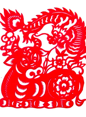 手工红色吉祥剪纸画窗花生肖配对中国风蔚县中国特色出国小礼品