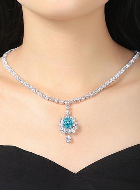 18K镶嵌新款配石海蓝宝椭圆形项链高级珠宝首饰定制女款轻奢百搭