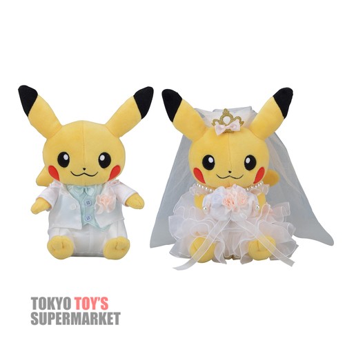 日本正品精灵宝可梦结婚皮卡丘情侣pokemon毛绒公仔玩偶礼品盒-图0