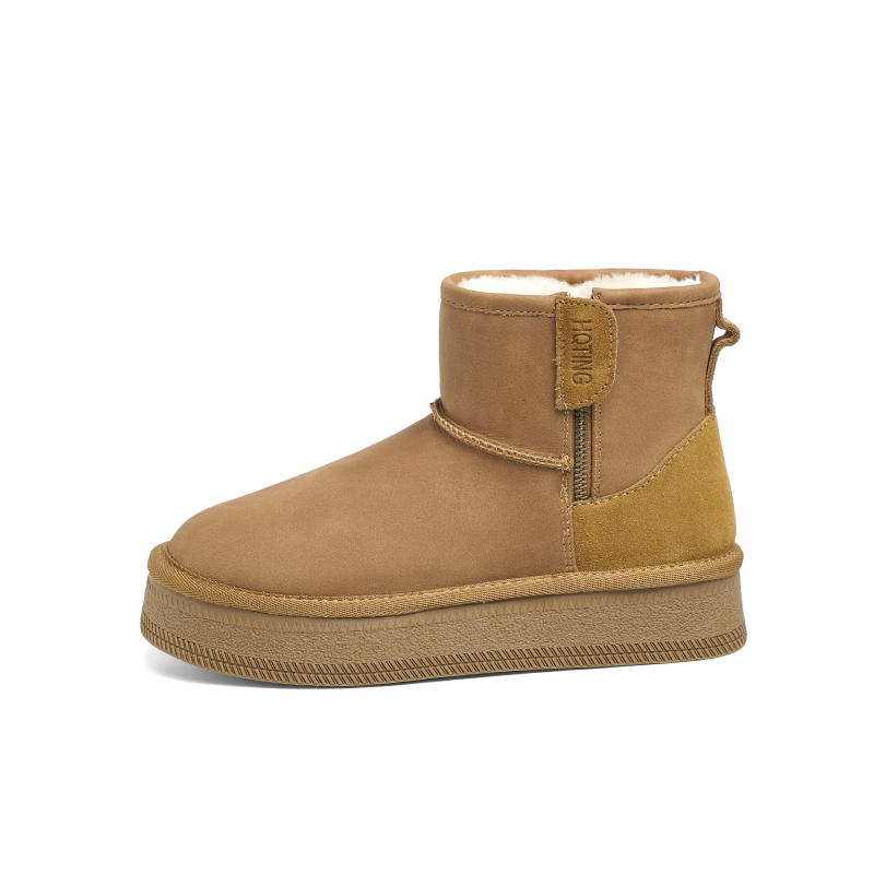 红蜻蜓绒绒雪地靴冬季新款女加绒加厚一脚蹬棉鞋保暖防滑厚底短靴