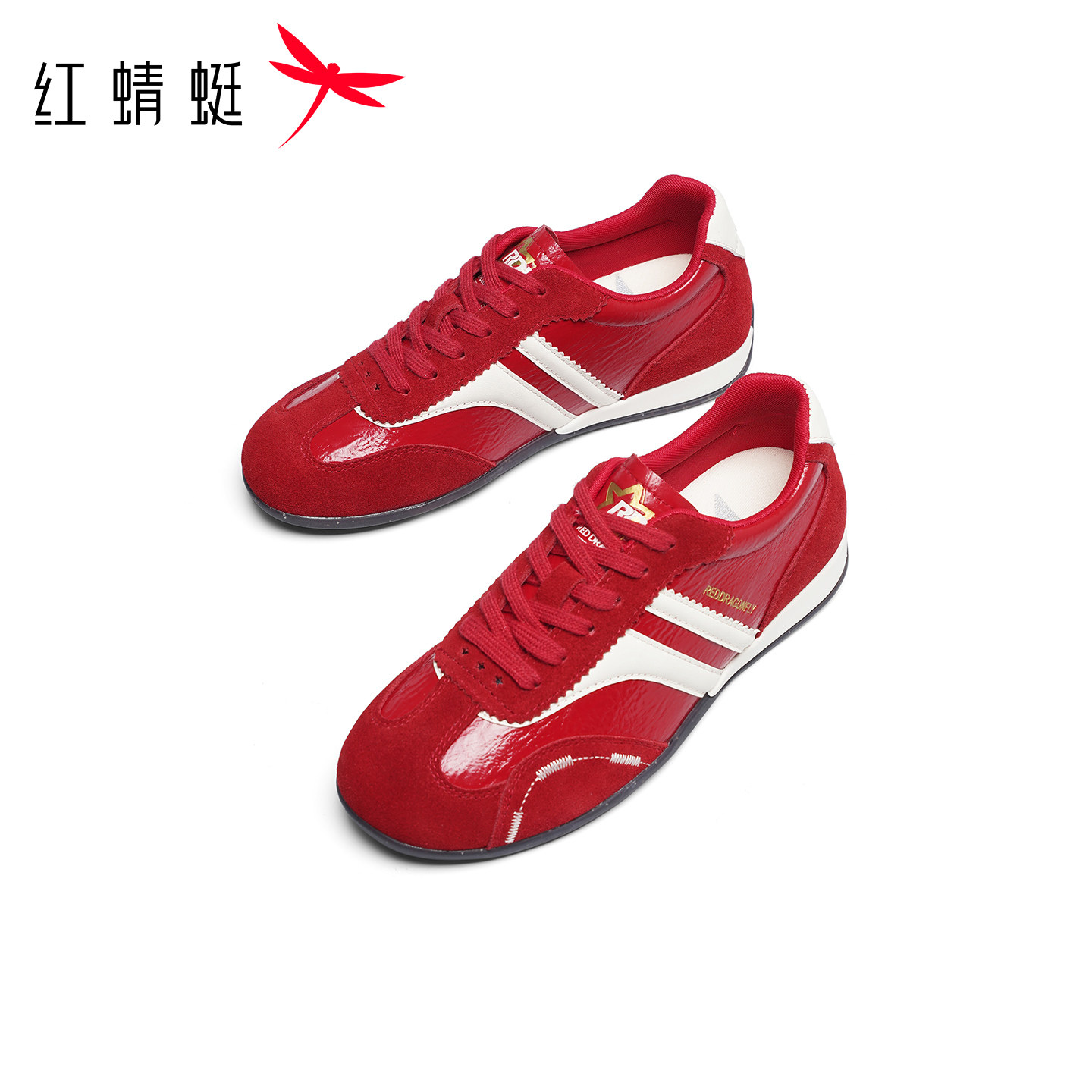 红蜻蜓Baby同款星月阿甘鞋女鞋2026春季新款红色鞋子复古德训鞋女