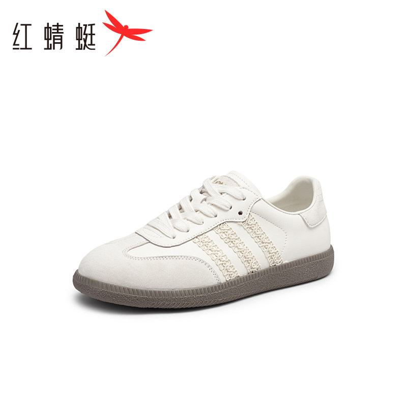 红蜻蜓银色德训鞋女春秋季新款女鞋子蕾丝休闲板鞋复古平底慢跑鞋,淘宝优惠券,粉丝福利购,淘宝优惠卷