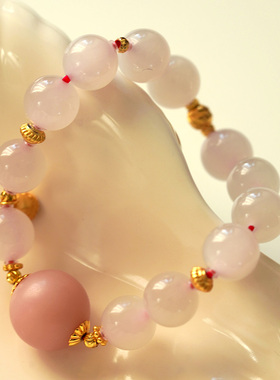 缘物和田玉藕粉手链谁款10mm樱花粉冰粉手串