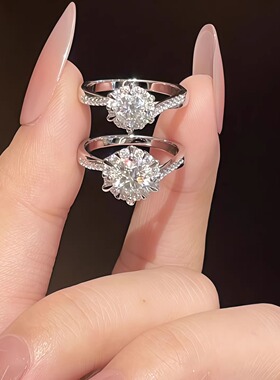 【Drctcy】925纯银莫桑石戒指女求婚钻石戒子50分一克拉莫桑钻D色