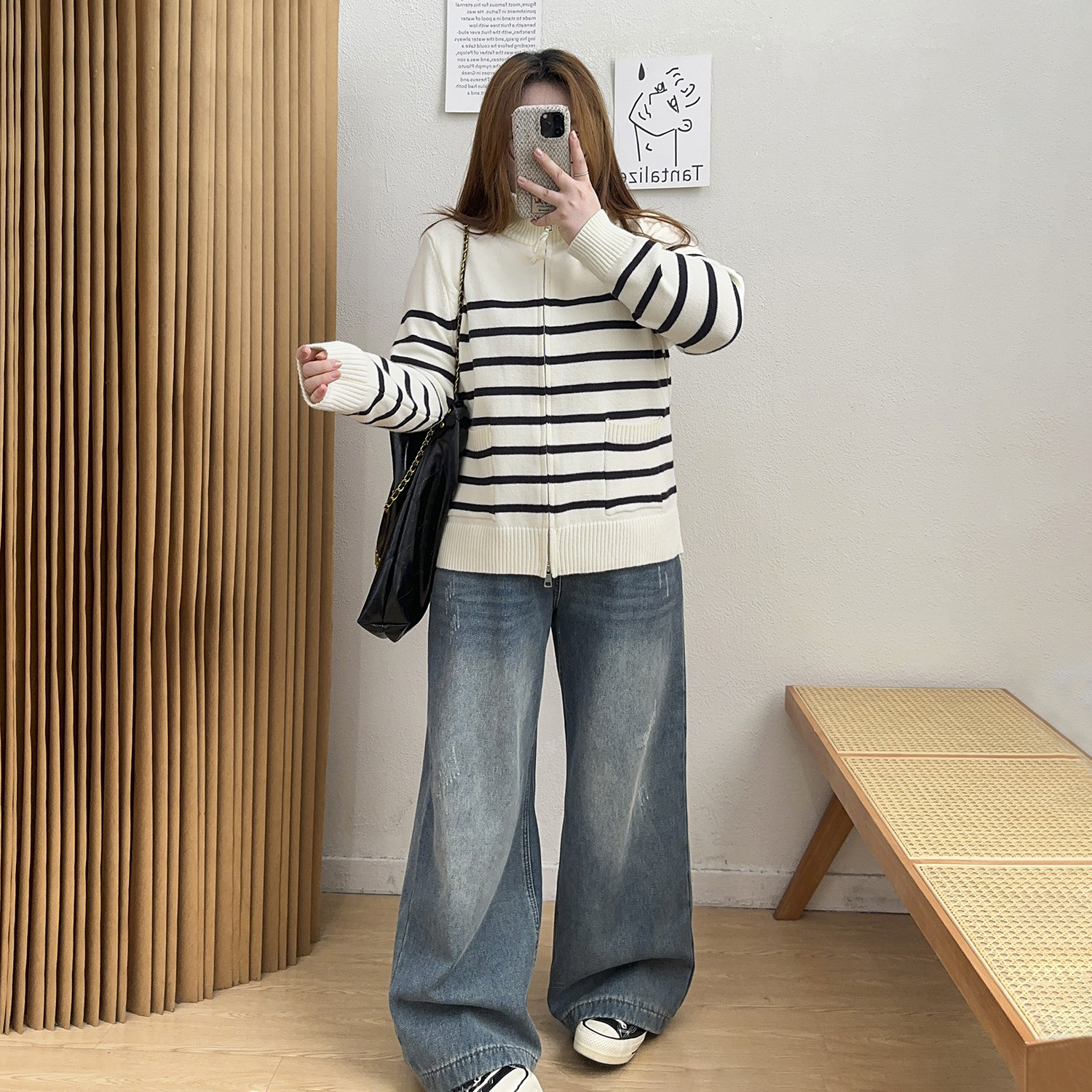 宛宛大码毛衣外套女秋冬新款胖mm立领针织开衫显瘦双拉链条纹上衣,淘宝优惠券,粉丝福利购,淘宝优惠卷